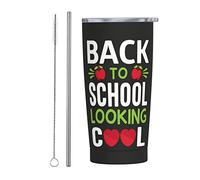 Melbrakin Vaso de regreso a la escuela 2023 con tapa y pajita, vaso aislado al vacío de acero inoxidable de 20 oz, tazas de café reutilizables, taza de viaje