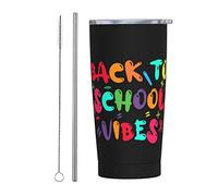 Melbrakin Vaso de regreso a la escuela 2023 con tapa y pajita, vaso aislado al vacío de acero inoxidable de 20 oz, tazas de café reutilizables, taza de viaje