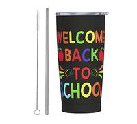 Melbrakin Vaso de regreso a la escuela 2023 con tapa y pajita, vaso aislado al vacío de acero inoxidable de 20 oz, tazas de café reutilizables, taza de viaje