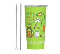 Melbrakin Vaso de regreso a la escuela con tapa y pajita, vaso aislado al vacío de acero inoxidable de 20 oz, tazas de café reutilizables, taza de viaje