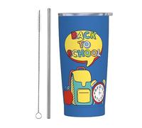 Melbrakin Vaso de regreso a la escuela con tapa y pajita, vaso aislado al vacío de acero inoxidable de 20 oz, tazas de café reutilizables, taza de viaje