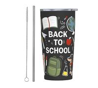 Melbrakin Vaso de regreso a la escuela con tapa y pajita, vaso aislado al vacío de acero inoxidable de 20 oz, tazas de café reutilizables, taza de viaje