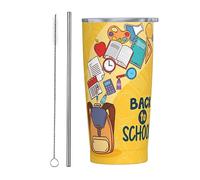 Melbrakin Vaso de regreso a la escuela con tapa y pajita, vaso aislado al vacío de acero inoxidable de 20 oz, tazas de café reutilizables, taza de viaje