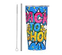 Melbrakin Vaso de regreso a la escuela con tapa y pajita, vaso aislado al vacío de acero inoxidable de 20 oz, tazas de café reutilizables, taza de viaje