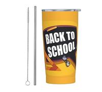 Melbrakin Vaso de regreso a la escuela con tapa y pajita, vaso aislado al vacío de acero inoxidable de 20 oz, tazas de café reutilizables, taza de viaje