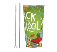 Melbrakin Vaso de regreso a la escuela con tapa y pajita, vaso aislado al vacío de acero inoxidable de 20 oz, tazas de café reutilizables, taza de viaje