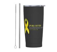 Melbrakin Vaso del mes de concientización sobre la espina bífida con tapa y pajita, vaso de acero inoxidable con aislamiento al vacío de 20 oz, tazas de café reutilizables, taza de viaje