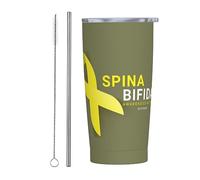 Melbrakin Vaso del mes de concientización sobre la espina bífida con tapa y pajita, vaso de acero inoxidable con aislamiento al vacío de 20 oz, tazas de café reutilizables, taza de viaje