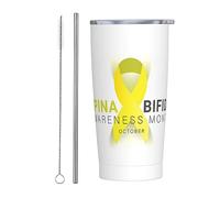 Melbrakin Vaso del mes de concientización sobre la espina bífida con tapa y pajita, vaso de acero inoxidable con aislamiento al vacío de 20 oz, tazas de café reutilizables, taza de viaje