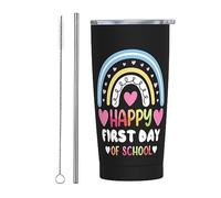 Melbrakin Vaso divertido de regreso a la escuela con tapa y pajita, vaso con aislamiento al vacío de acero inoxidable de 20 oz, tazas de café reutilizables, taza de viaje