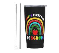 Melbrakin Vaso divertido de regreso a la escuela con tapa y pajita, vaso con aislamiento al vacío de acero inoxidable de 20 oz, tazas de café reutilizables, taza de viaje