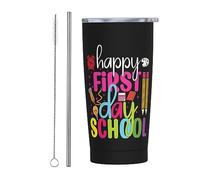 Melbrakin Vaso divertido de regreso a la escuela con tapa y pajita, vaso con aislamiento al vacío de acero inoxidable de 20 oz, tazas de café reutilizables, taza de viaje