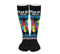 Melbrakin Yo visto de azul Mi hermano Corazón de concienciación sobre el autismo Calcetines de compresión para mujer y hombre, calcetines altos hasta la rodilla para correr y viajar.