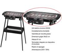 Melchioni Barbacoa Eléctrica Con Soporte Negro, Rectangular, Perilla, 38 X