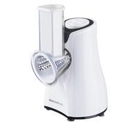 Melchioni Family 118420212 - Rallador eléctrico Taz, 5 cuchillas diferentes intercambiables, botón a presión, boquilla transparente, 200 W, acero y plástico, blanco