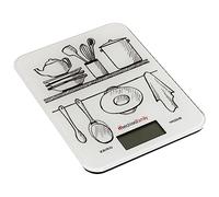 Melchioni Family | Bascula Cocina Digital Ultradelgada, VIDRIO, Báscula de Cocina con Pantalla, 10 kg de Capacidad, Vidrio Templado, Blanco con Fantasía