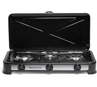 Melchioni Family | Hornillo de Camping 3 Fuegos Negro MINERVA 3, Gas GPL, Tapa Protectora, Parrilla y Quemadores Extraíbles, Estructura de Acero Esmaltado