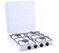 Melchioni Family - Hornillo de gas modelo Minerva New con cuatro fuegos, color blanco, para uso exterior, con parrilla y fuegos extraíbles y tapa