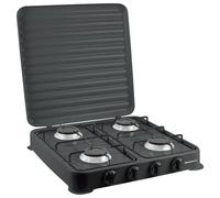 Melchioni Family - Hornillo de gas modelo Minerva New con cuatro fuegos, color negro, para uso exterior, con parrilla y fuegos extraíbles y tapa