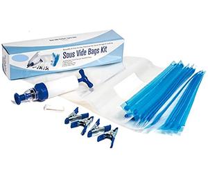 Melchioni Family SET PER COTTURA SOTTOVUOTO SOUSY, 10 sacchetti, Pompetta a mano, 2 Clips chiudi sacchetto, 4 Mollette in metallo, per la Conservazione e la Cottura degli alimenti