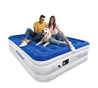 Meldoz - Colchón de aire Queen con bomba integrada, colchón de doble altura para el hogar, camping e invitados, inflado rápido en 3 minutos, cama de aire inflable con parte superior flocada resistente