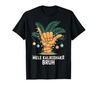 Mele Kaliki Shaka Sign Tropical Christmas Hawaiian Xmas Palm Camiseta