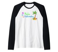 Mele Kalikimaka Christmas Hawaiian Palm Tree Xmas Gifts Camiseta Manga Raglan