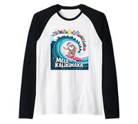 Mele Kalikimaka - Papá Noel Hawaiano navideño Camiseta Manga Raglan