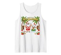 Mele Kalikimaka Santa Claus Muñeco de Nieve Hawaiano Playa de Navidad Camiseta sin Mangas