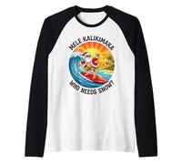 Mele Kalikimaka surfeando en Santa Hawái, Navidad Divertida Camiseta Manga Raglan