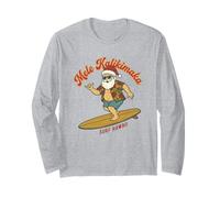 Mele Kalikimaka Surfing Santa Hawaii Navidad Retro Holiday Manga Larga