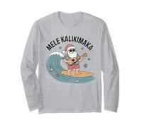 Mele Kalikimaka Surfing Santa Ukelele Hawaiano Navidad Manga Larga