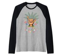 Mele KalikiShaka Sign Tropical Christmas Hawaiian Xmas Palm Camiseta Manga Raglan