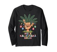 Mele KalikiShaka Sign Tropical Christmas Hawaiian Xmas Palm Manga Larga