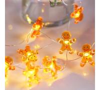 Meleager Cadena de luces de hombre de jengibre, 2 m, 20 adornos navideños LED, cadena de luces LED para fiestas navideñas