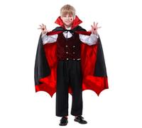 Meleager Capa Vampiro Niño, Disfraz Halloween con Dientes Vampiro y Tatuaje Cicatrices, Capa Dracula Negra Roja, Disfraces de Vampira Infantil para Fiestas de Halloween y Carnaval Cosplay