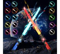 Meleager Espadas Láser Niños, 2 Piezas Retráctiles Espada de Luz Juguete(Rojo+Azul), 15 Colores, 2 en 1 Sable Laser, Recargable, 68cm, Regalo para Halloween, Navidad, Cosplay, Carnaval