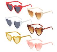 Meleager Gafas de Sol Retro Corazón, 6 Piezas Gafas de Sol en Forma de Corazón Multicolor, Gafas Vintage en Forma de Corazón, Gafas Hippie Corazón 90s, para Fiesta, Boda, Carnaval, Halloween