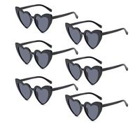 Meleager Gafas de Sol Retro en Forma de Corazón - 6 Piezas Negro, Vintage, Hippie 90s - Para Fiesta, Boda, Carnaval, Halloween