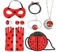 Meleager Mariquita Disfraz Accesorios, Máscara de Mariquita, Guantes, Pulsera, Bolso, Collar, Anillo, 8 Piezas de Accesorios para Disfraz de Niños, para Halloween, Carnaval, Cosplay