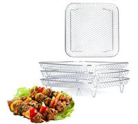Melearch Estante para freidora de aire de 7,8 pulgadas, estante deshidratador apilable de acero inoxidable, accesorios cuadrados para freidora de aire para asar cocinar, paquete de 3, apto para horno