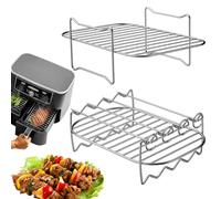 Melearch Rejilla para Freidora de Aire, Rejilla de Doble Capa con pincho, Accesorios rectangulares Air Fryer para Asar cocinar, Paquete de 2, Apto para Cosori/Cecotec/Ninja