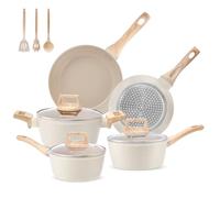 Meleenta Juego de ollas y sartenes antiadherentes, 11 utensilios de cerámica no tóxicos, para cocina de inducción, con mango