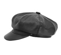 Melegari Gorra Newsboy Biker, piel auténtica, gorro Gatsby de 8 puntos, fabricado en Italia, unisex, verano e invierno, Negro , M