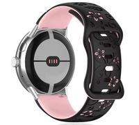 MELEJIA Correa con Grabado de Floral Compatible con Google Pixel Watch 4 41mm/3 41mm/2/Pixel Watch, Silicona Pulseras de Repuesto, Correa Floral de Silicona en Dos Tonos-Negro + Rosa