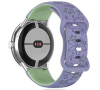 MELEJIA Correa con Grabado de Floral Compatible con Google Pixel Watch 4 45mm/Pixel Watch 3 45mm, Silicona Pulseras de Repuesto, Correa Floral de Silicona en Dos Tonos-Azul Grisáceo + Verde