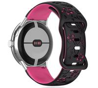 MELEJIA Correa con Grabado de Floral Compatible con Google Pixel Watch 4 45mm/Pixel Watch 3 45mm, Silicona Pulseras de Repuesto, Correa Floral de Silicona en Dos Tonos-Negro + Fucsia