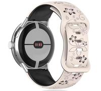 MELEJIA Correa con Grabado de Floral para Femenino Compatible con Google Pixel Watch 4 41mm/3 41mm/2/Pixel Watch, Silicona Pulseras de Repuesto, Correa Floral de Silicona en Dos Tonos-Marfil + Negro