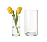 MELEJIA Set de 2 Jarrones de Acrílico, Jarrones Transparente Redondo, Vaso Decorativo Ligero y Resistente, Jarrón de Plástico Irrompible para Flores y Decoración del Hogar, (D10cmxH20cm & D15cmxH25cm)
