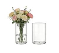 MELEJIA Set de 2 Jarrones de Acrílico, Jarrones Transparente Redondo, Vaso Decorativo Ligero y Resistente, Jarrón de Plástico Irrompible para Flores y Decoración del Hogar, (D12cmxH20cm & D15cmxH20cm)